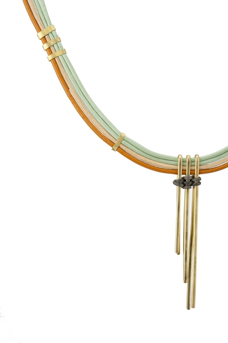 betsy & iya Sunset Under the Arches necklace muted rainbow leather
