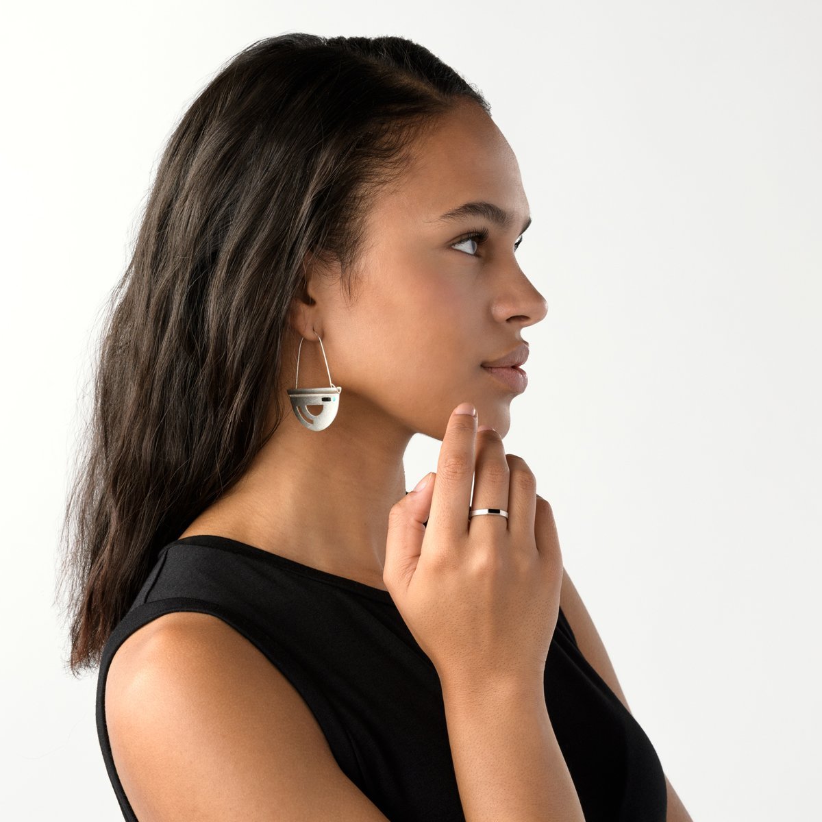 Sterling Silver Barro earrings on model