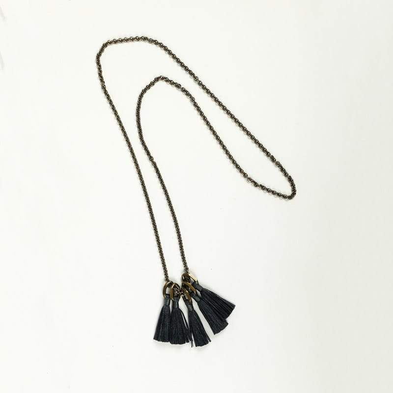Boet Jewelry Silk Tassel Necklace in Charcoal