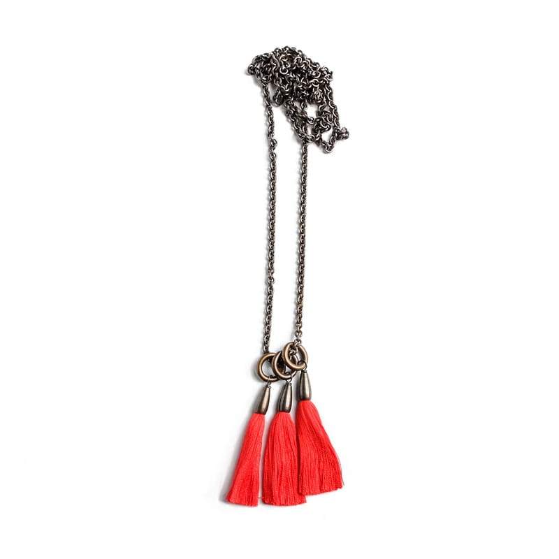 Boet Jewelry Silk Triad Necklace Bright Red