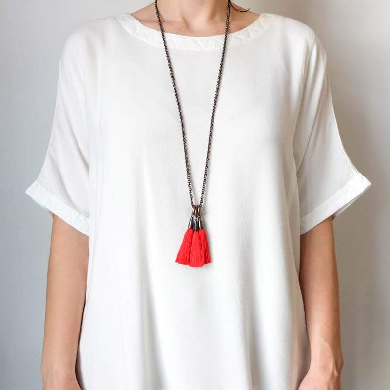 Boet Jewelry Silk Triad Necklace Bright Red