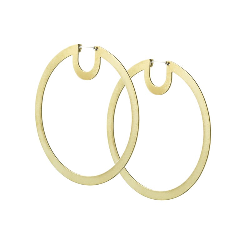 Bombona Large Hoop Earrings in Brass side view