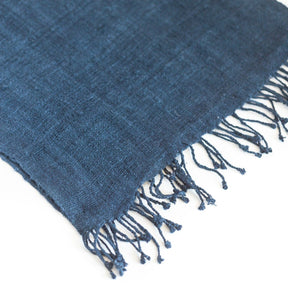 Closeup of the Eri Silk scarf fringe edges.