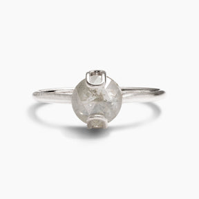 Salt & pepper diamond Caelus ring, with a unique prong setting set in 14K white gold. Designed and handcrafted in Portland, Oregon.