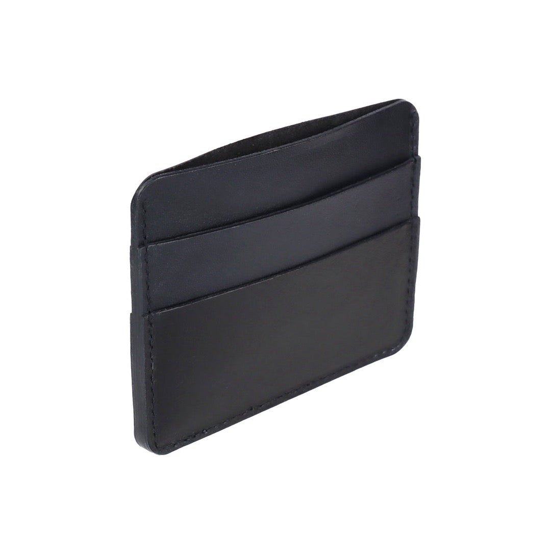 A narrow wallet sized card holder with multiple compartments. The Card Holder Wallet in Black is designed and handcrafted by Hold Supply in Anaheim, California.