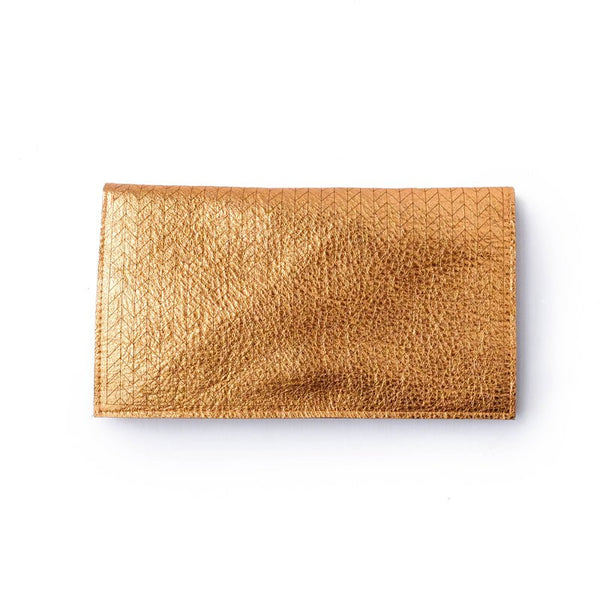 Rose Gold leather zipper clutch in size M - large calfskin zipper pouch in shipping copper