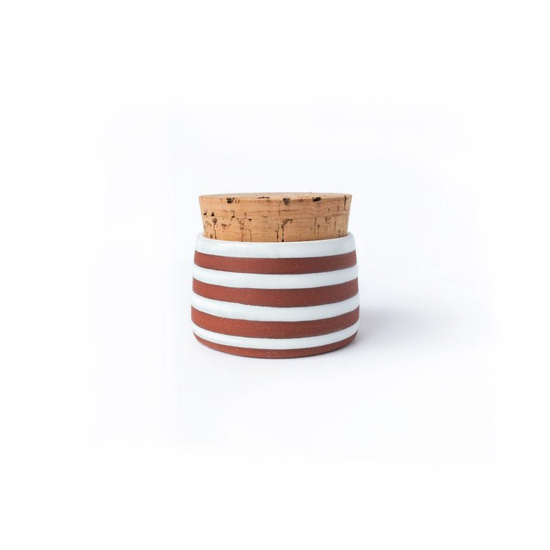Wolf Ceramics Corked Jar White Horizontal Stripes