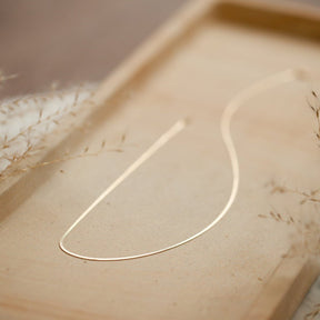 A delicate herringbone chain necklace in 14 karat gold fill. The Delicate Here is handcrafted by Hello Adorn in Eau Claire, WI.