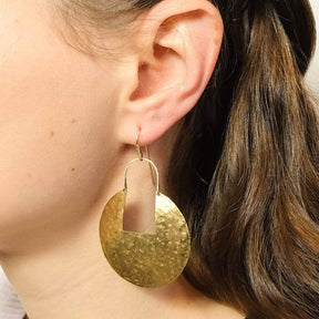 Demimonde Hammered Brass Large Medallion Hoop Earrings
