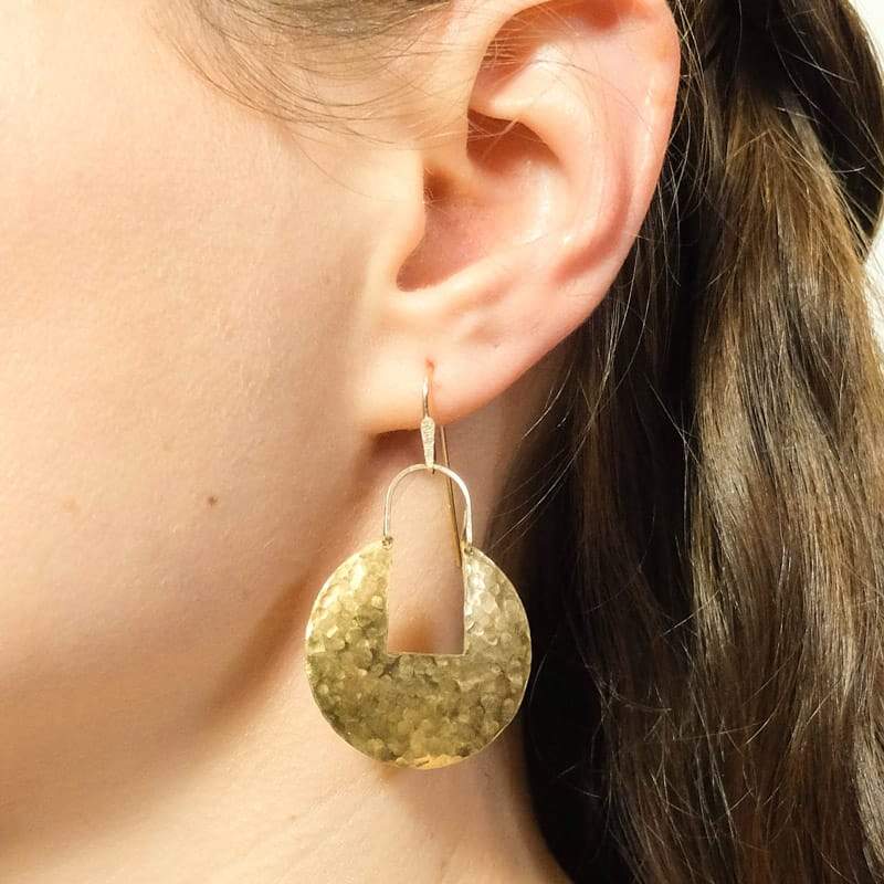 Demimonde Hammered Brass Small Medallion Hoop Earrings