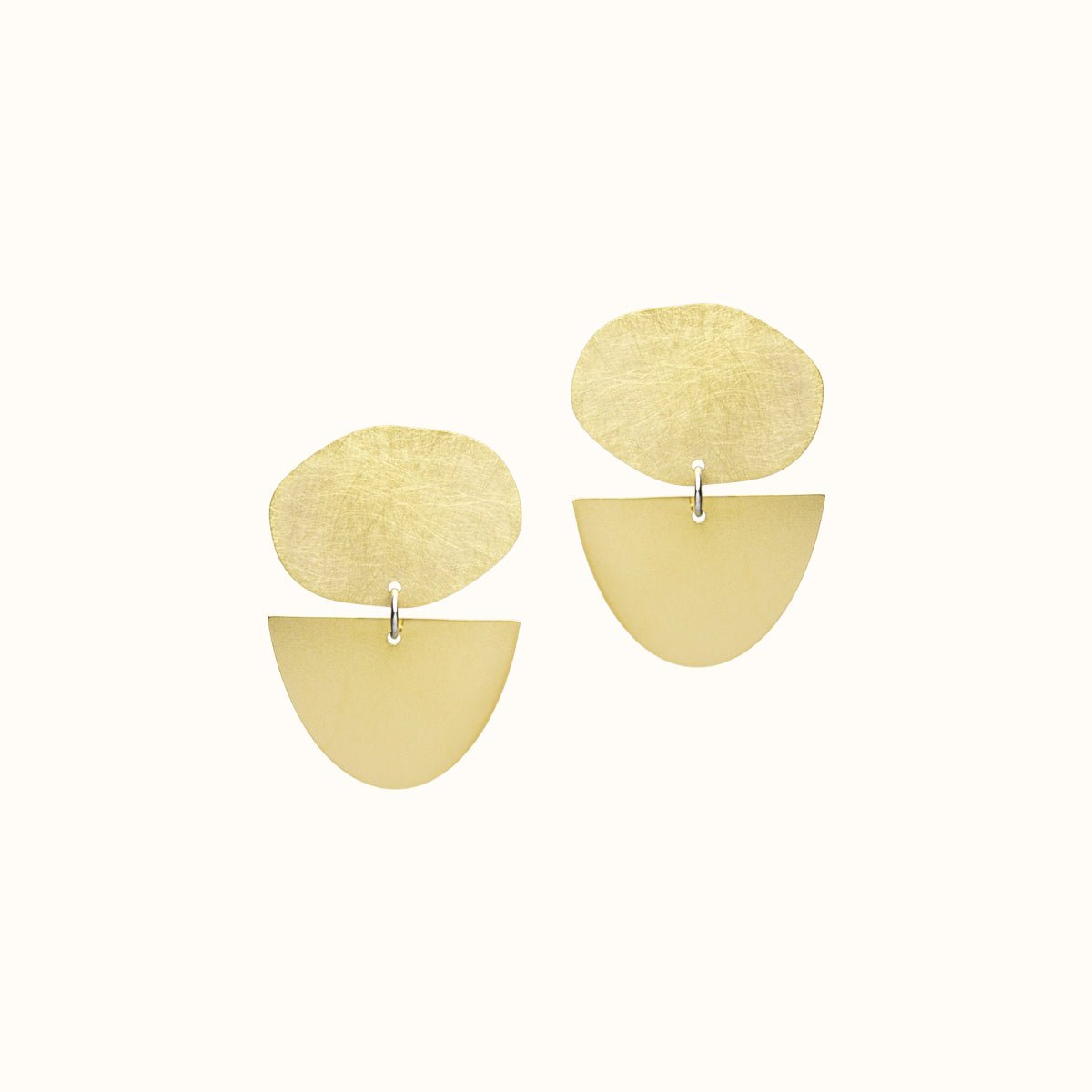 Ensem earrings in brush-finished and polished brass. Designed and handcrafted in Portland, Oregon.