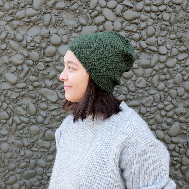 Hand-knit Ingrid Hat in Forest Green from Dinadi