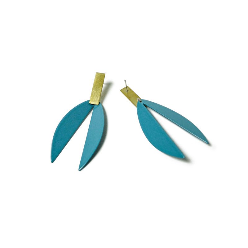 Lotus Earrings in Vintage Teal and Brass
