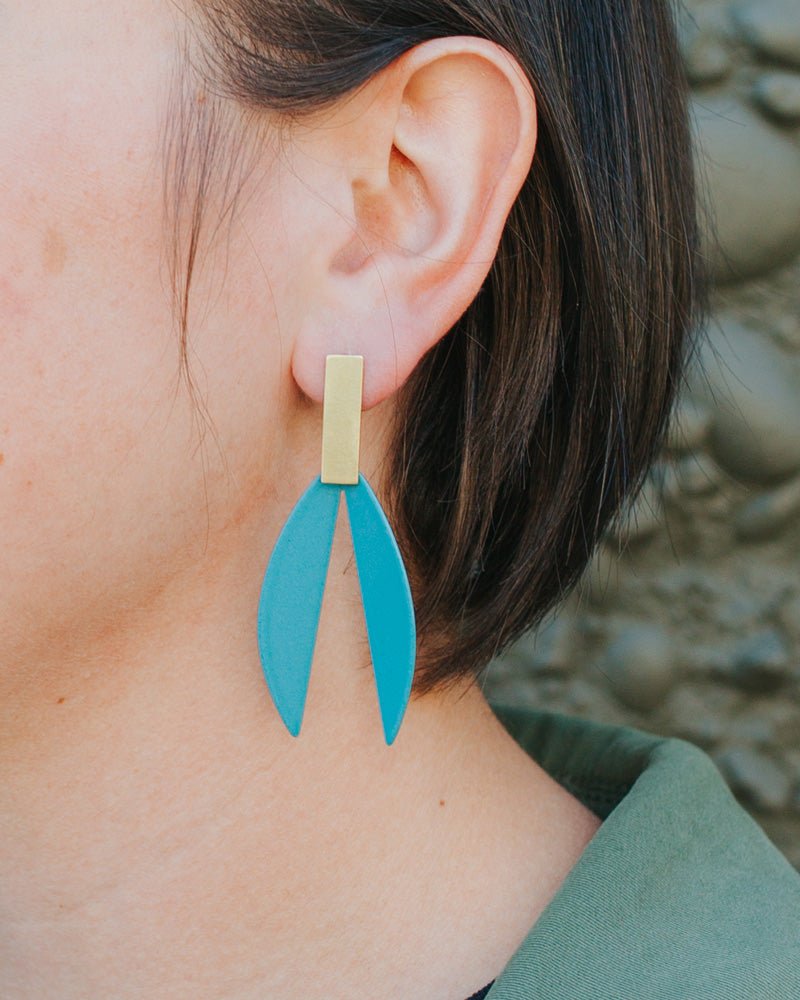 Lotus Earrings in Vintage Teal and Brass