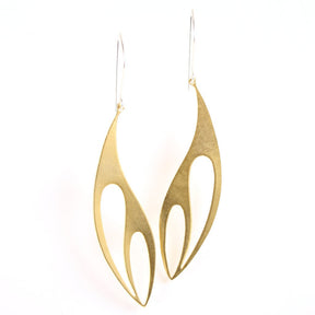 Simple gold dangle earrings with silver ear wires.