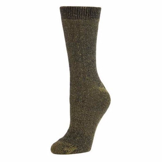 Army green crew sock with a ribbed collar and extra cushion. The Marled Boot Crew Sock in Army is from Zkano and made in Alabama, USA.