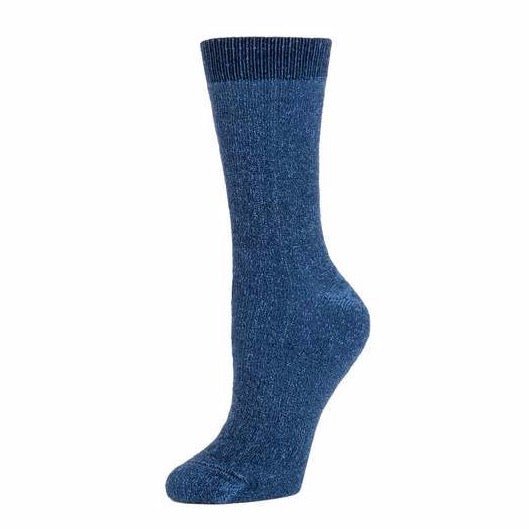Dark blue crew sock with a ribbed collar and extra cushion. The Marled Boot Crew Sock in Midnight is from Zkano and made in Alabama, USA.