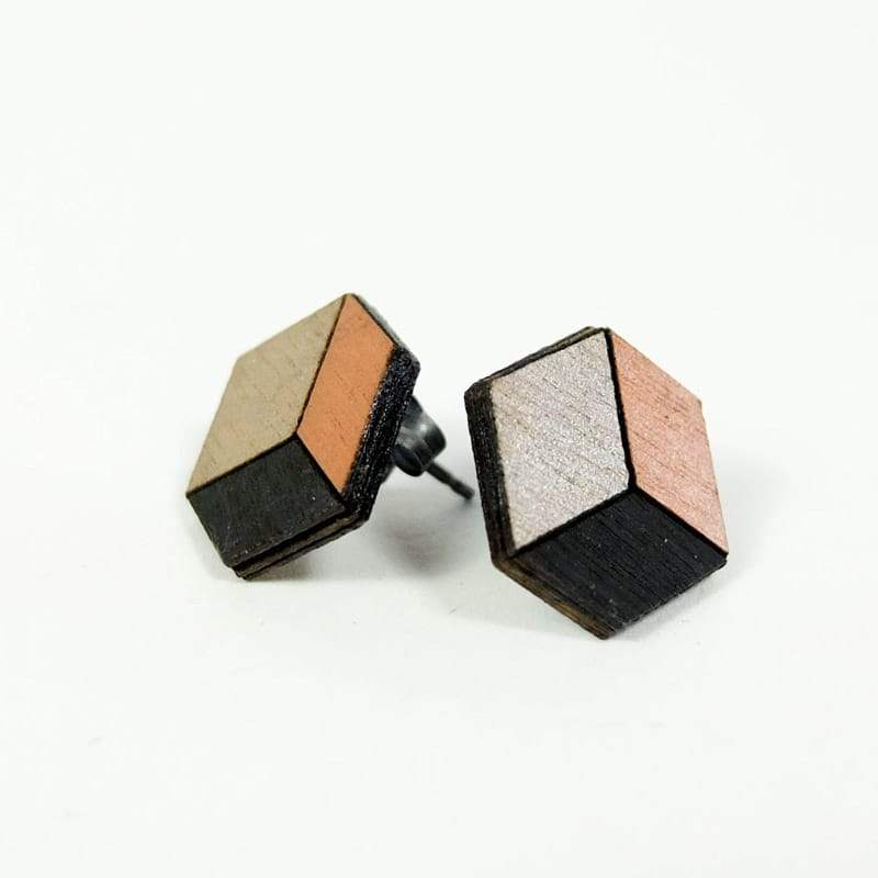 Molly M. Designs Wood Cube Stud Earrings