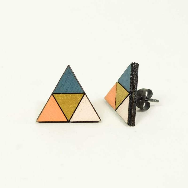 Molly M multi-color triangle wood stud earrings