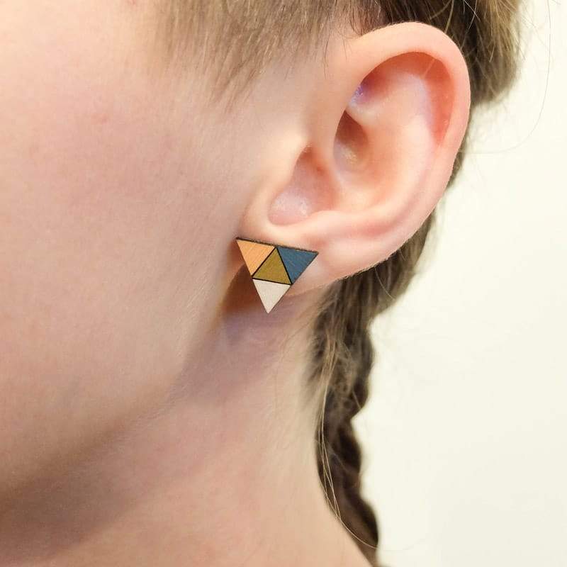 Molly M multi-color triangle wood stud earrings