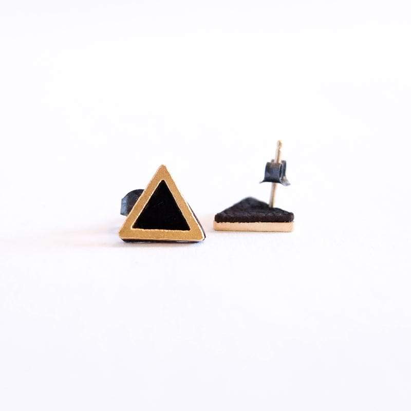 Molly M Designs Triangle Stud Earrings Gold and Black