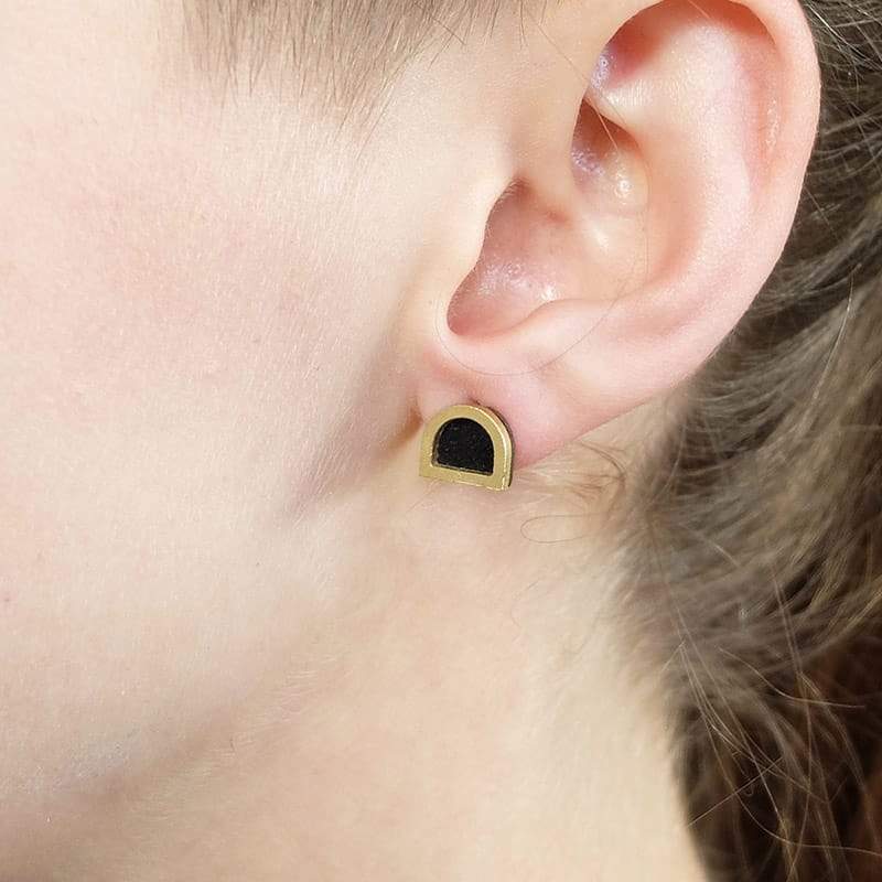 Molly M Designs Tab Stud Earrings Gold and Black