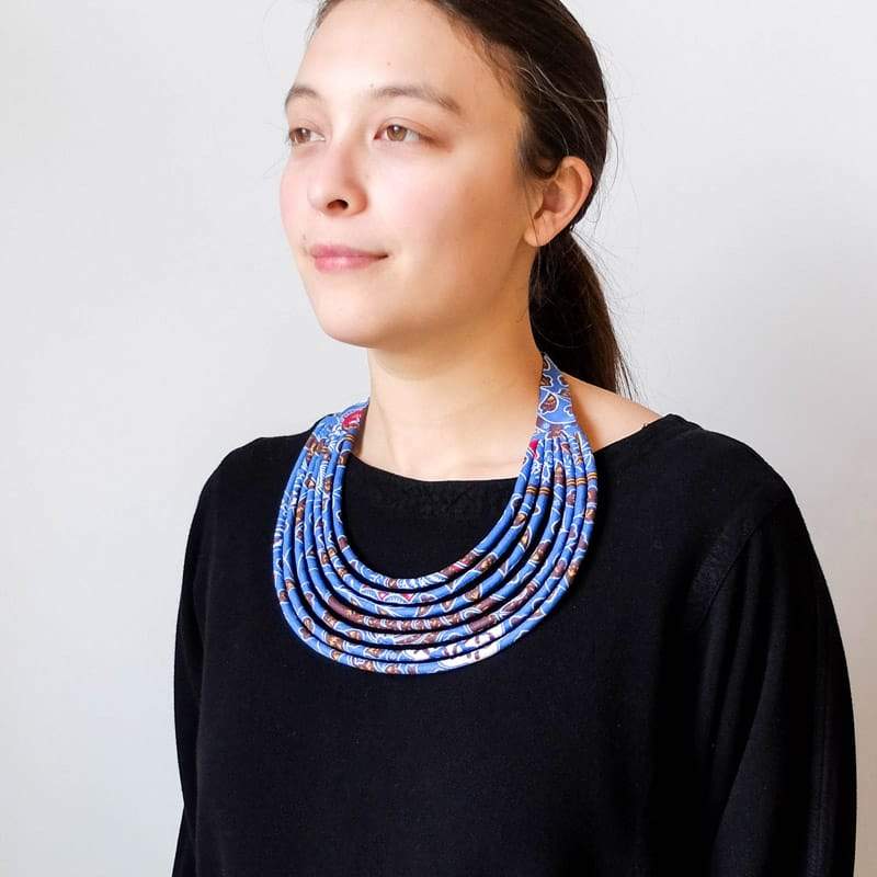 Blue Floral Cloth Necklace from Senegal