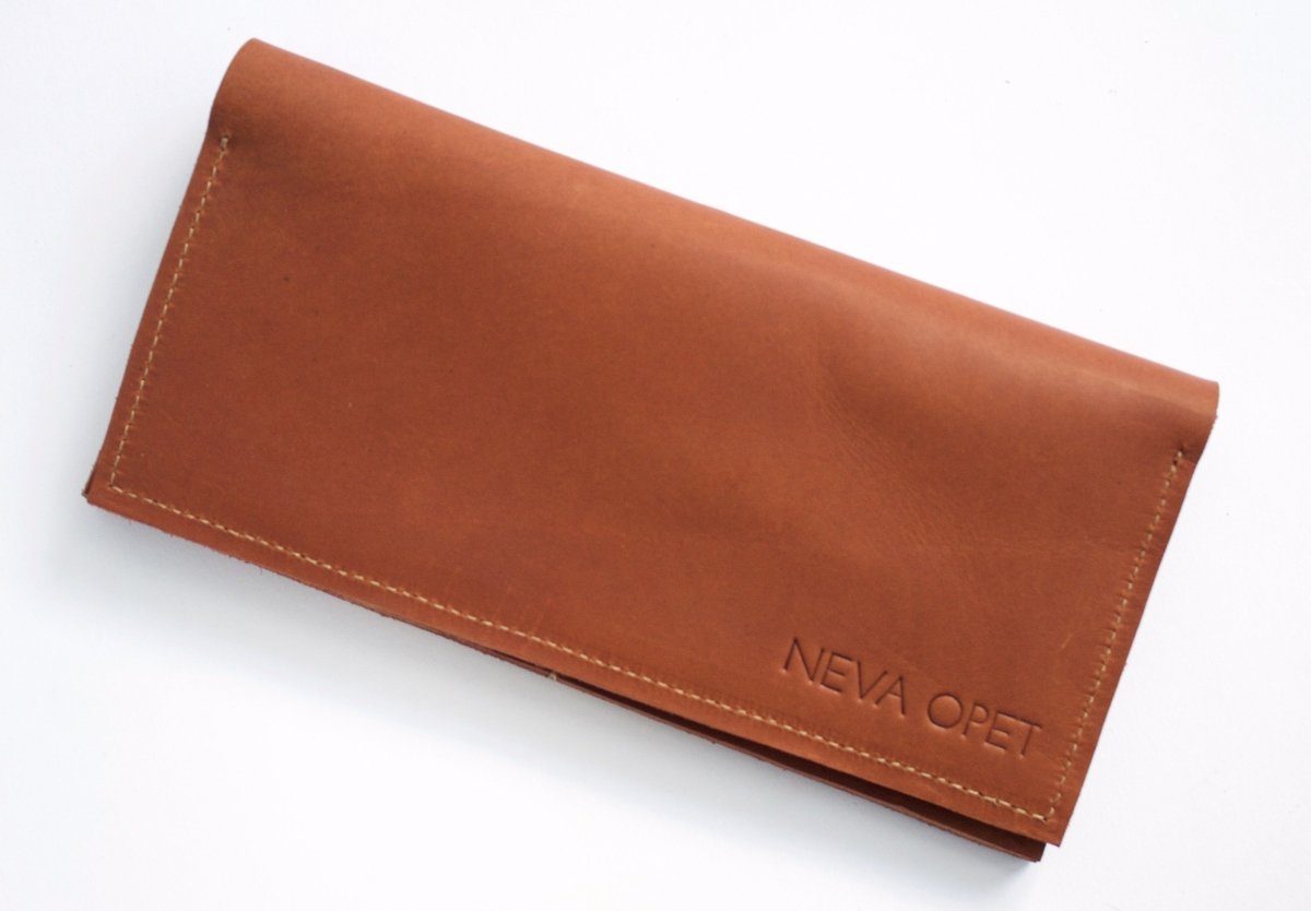 Ida Long Wallet in the shade Whiskey. Handmade by Neva Opet in Atlanta, GA.