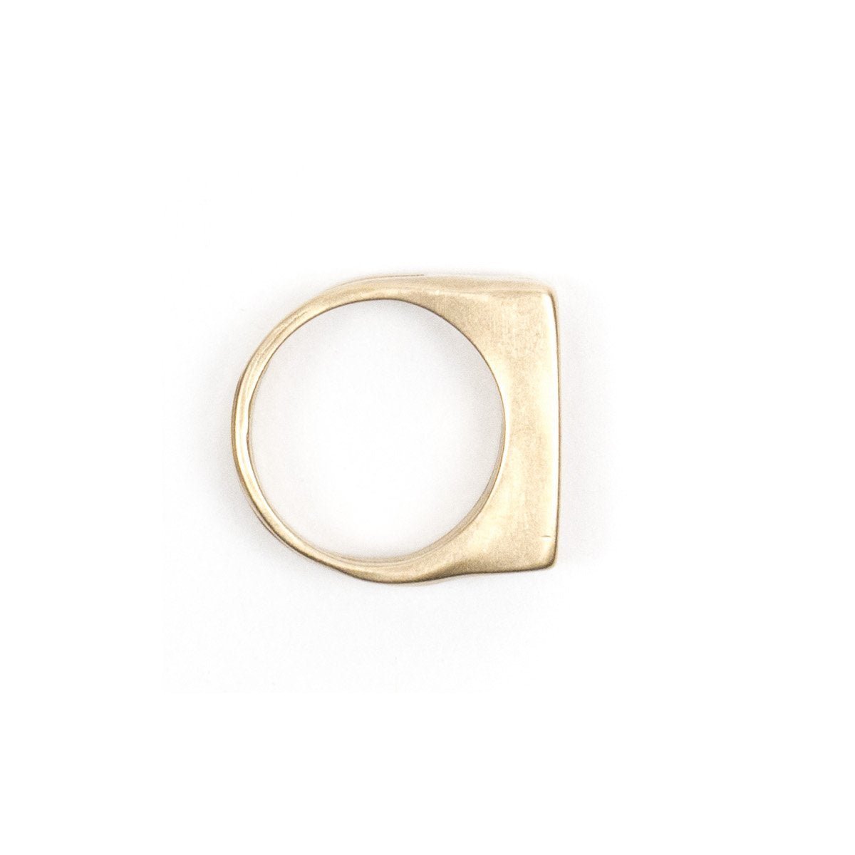 Solid, chunky, cast-bronze ring with a flat top and rectangular cutouts on the band and the top of the ring. Hand-crafted in Portland, Oregon. 