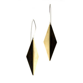 betsy & iya Sly Night earrings with oxidized brass. Black and brass geometric earrings on silver earwire.