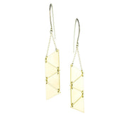 betsy & iya Sandstorm earrings with multiple triangles dangling from elegant silver ear wires.