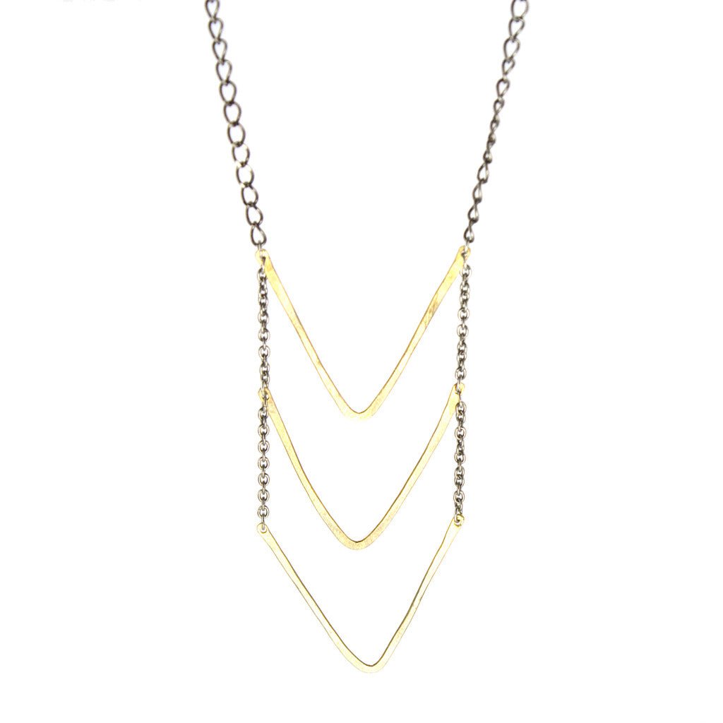 betsy & iya golden sting necklace with hammered chevrons.