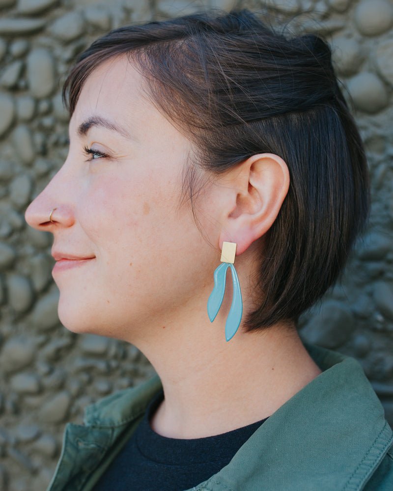 Palm Earrings in Vintage Teal and Brass