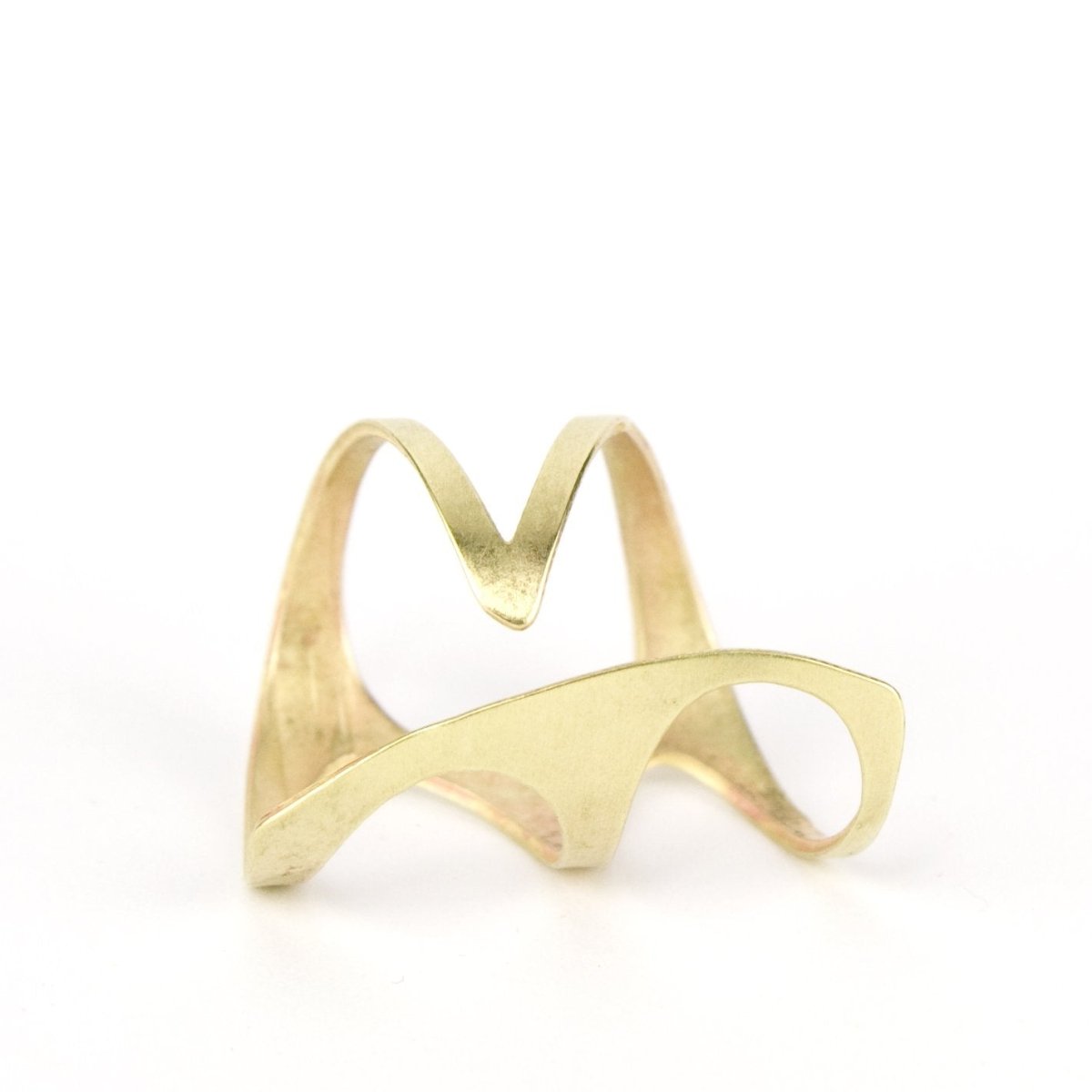 Side view of the Organic Triangle gold ring.