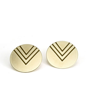 Circular post earrings with three etched v's.