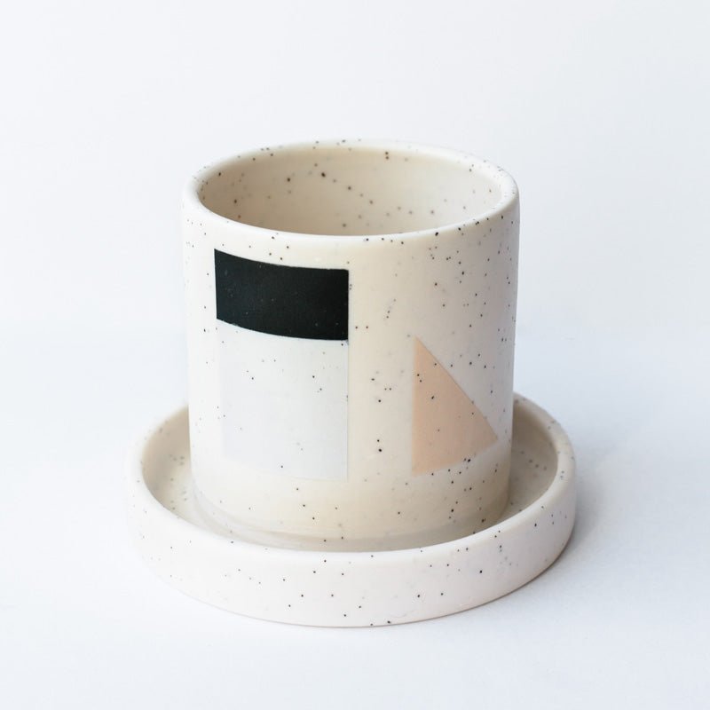 Small Planter with Attached Saucer - Blocks