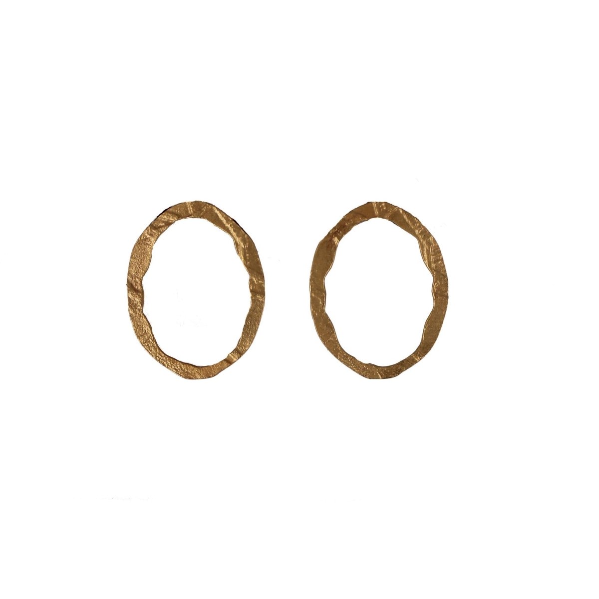 A 22 kt gold plated stud earring. The Small Boulder Earrings are designed and handcrafted by Lingua Nigra in Chicago, Illinois.