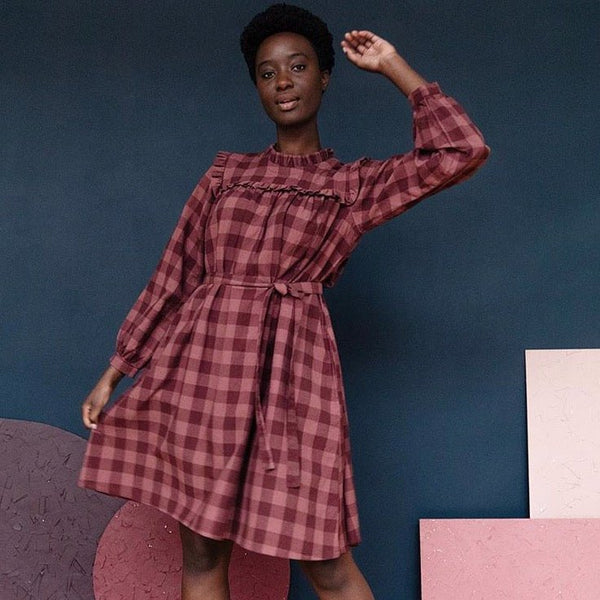 Soleil Long Sleeve Dress in Plum Gingham Soleil Long Sleeve Dress in Plum Gingham