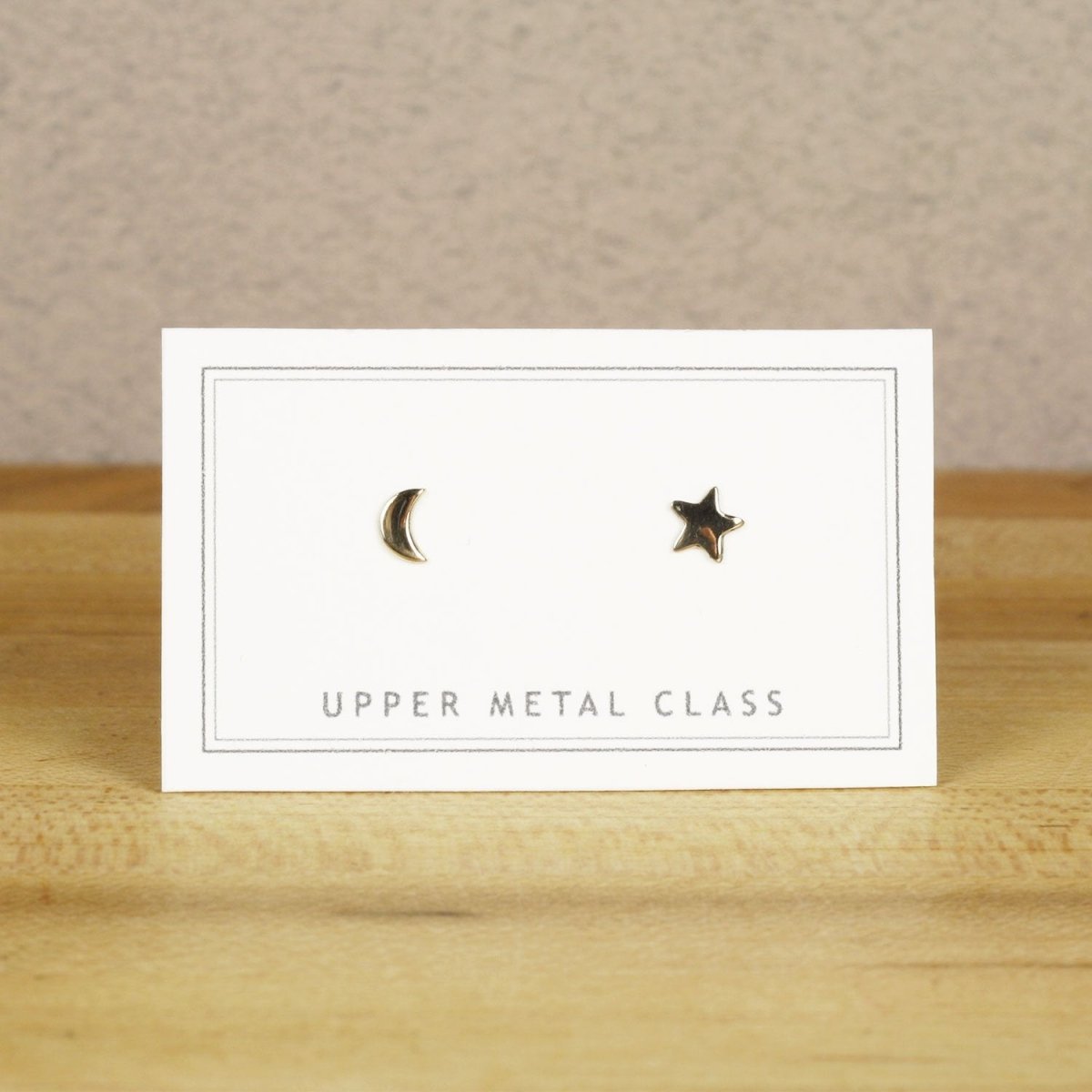 Upper Metal Class Bronze Moon Star Stud Earrings
