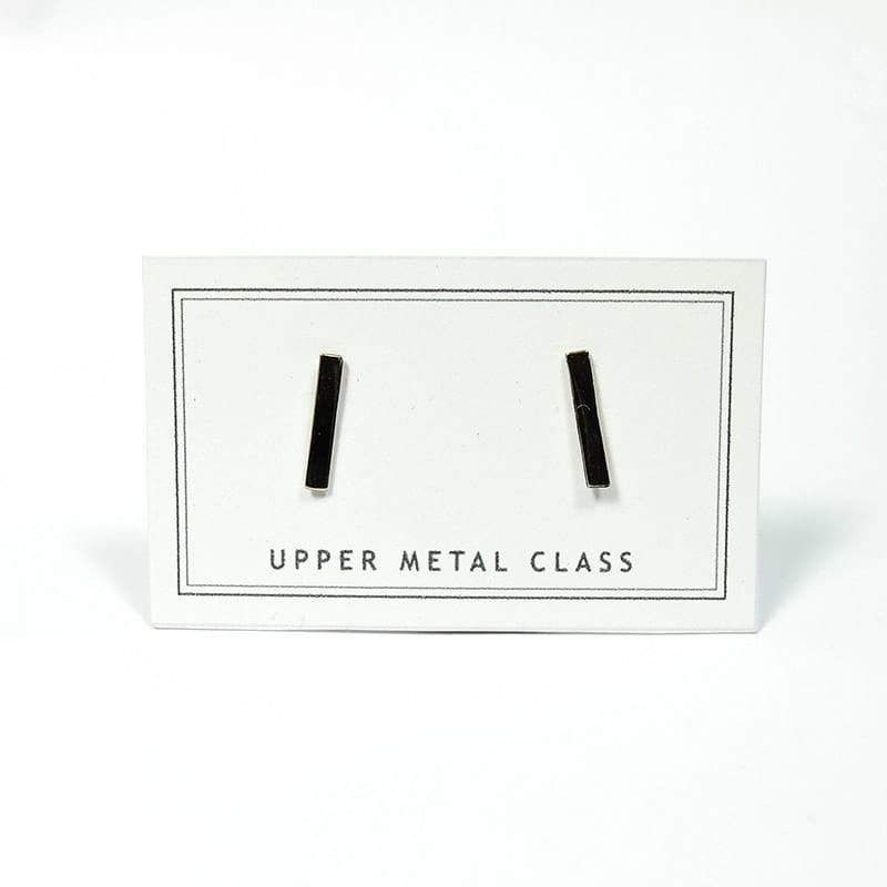 Upper Metal Class Minimalist Silver Rectangle Bar Earrings