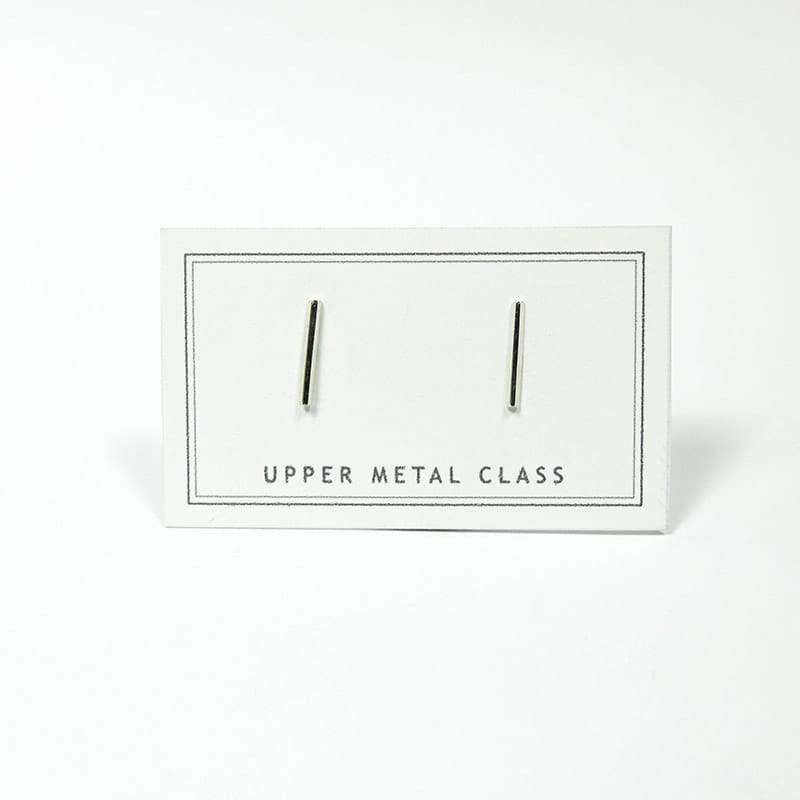 Upper Metal Class Silver Minimalist Faceted Bar Earrings