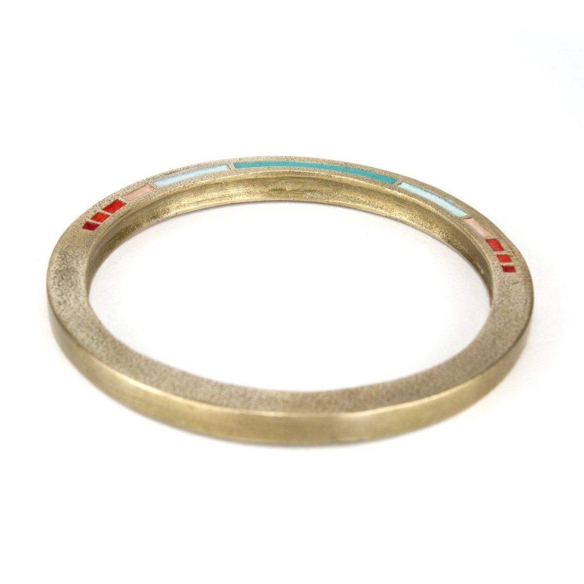 Cast bronze bangle with Mexico colors.