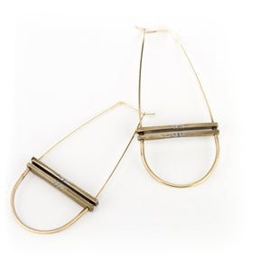 Drop hoop earrings with cast bronze bars.