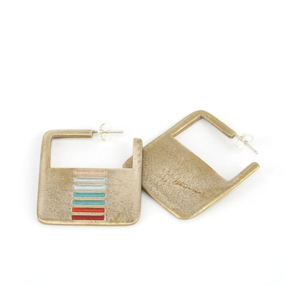 Hand painted bronze earrings with sterling posts.