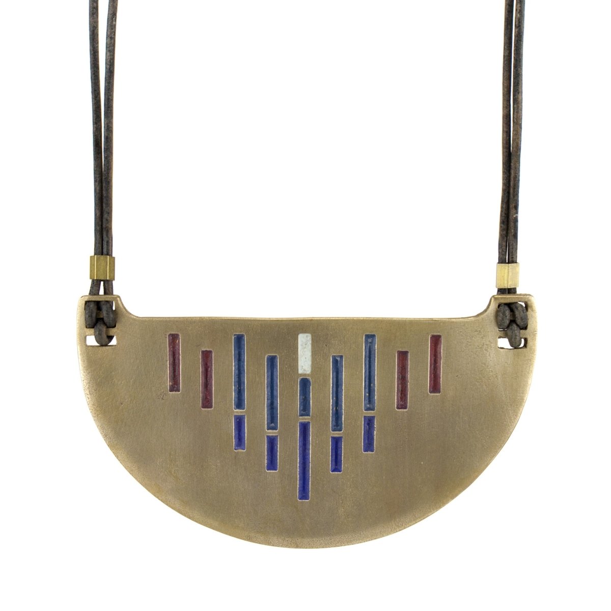 Bronze and leather necklace with Scandinavia palette.