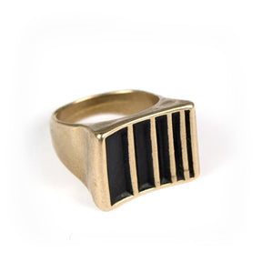Handmade cast bronze ring with black bars made by betsy & iya in Portland, OR.