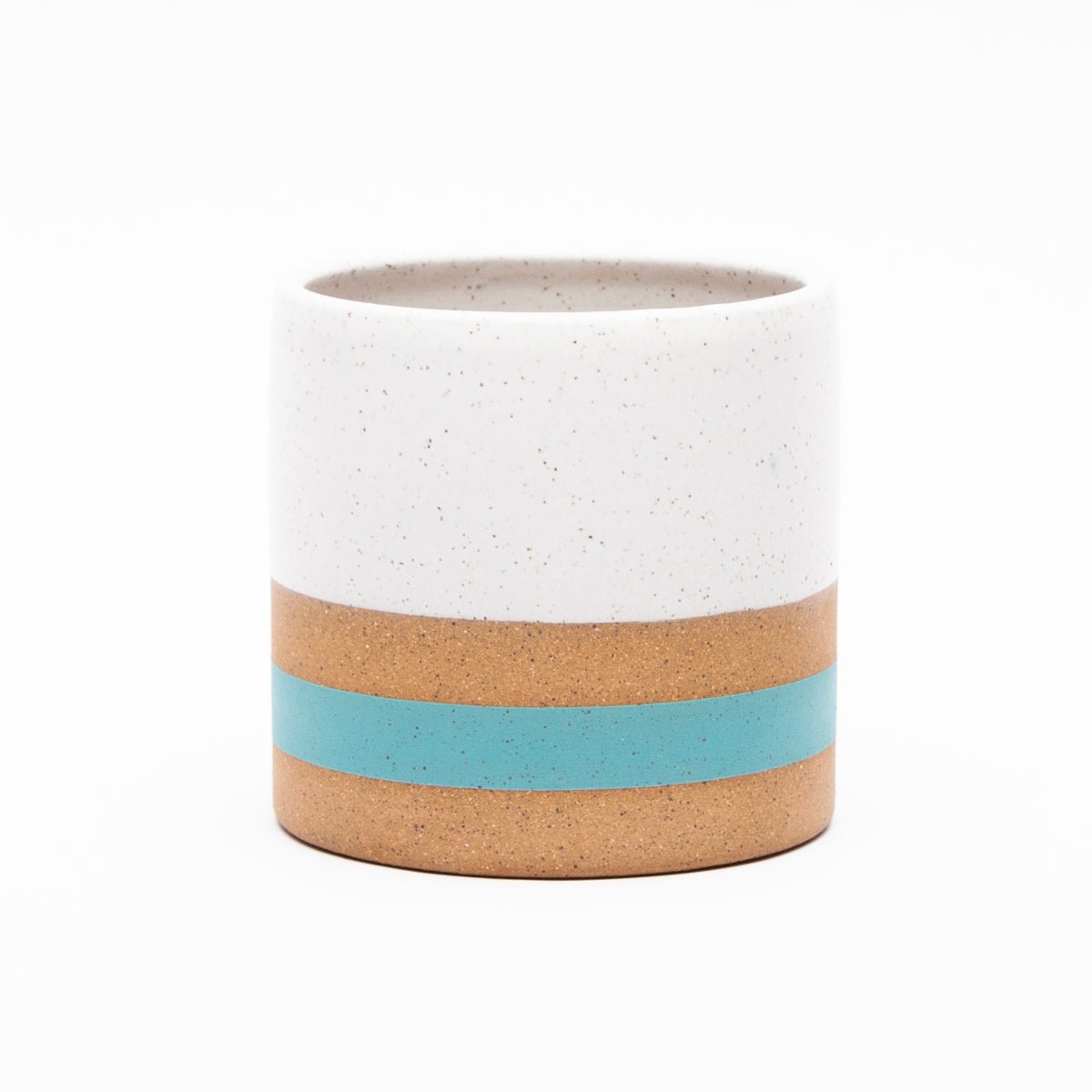 Turquoise Stripe Speckled Medium Planter