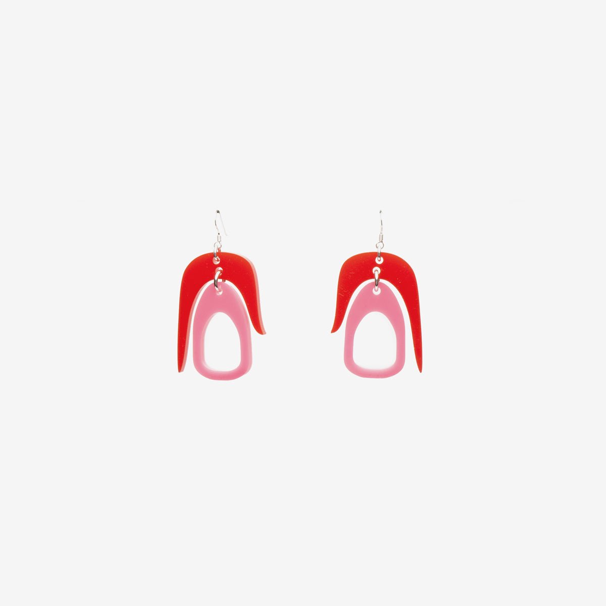 Salish Chandelier Mini Earrings in Red/Pink. Made in Canada by Warren Steven Scott.