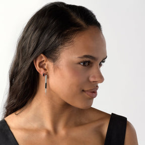 Sterling Silver Yana mini-rectangle stud earrings with black jasper on model