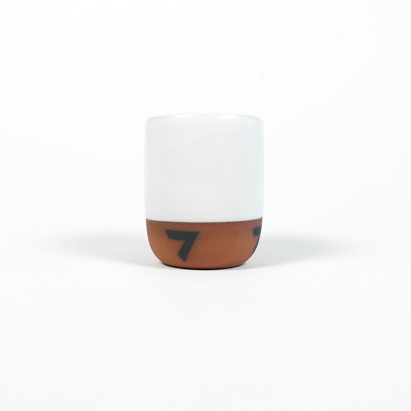 Handleless Mug - White with Black Vs